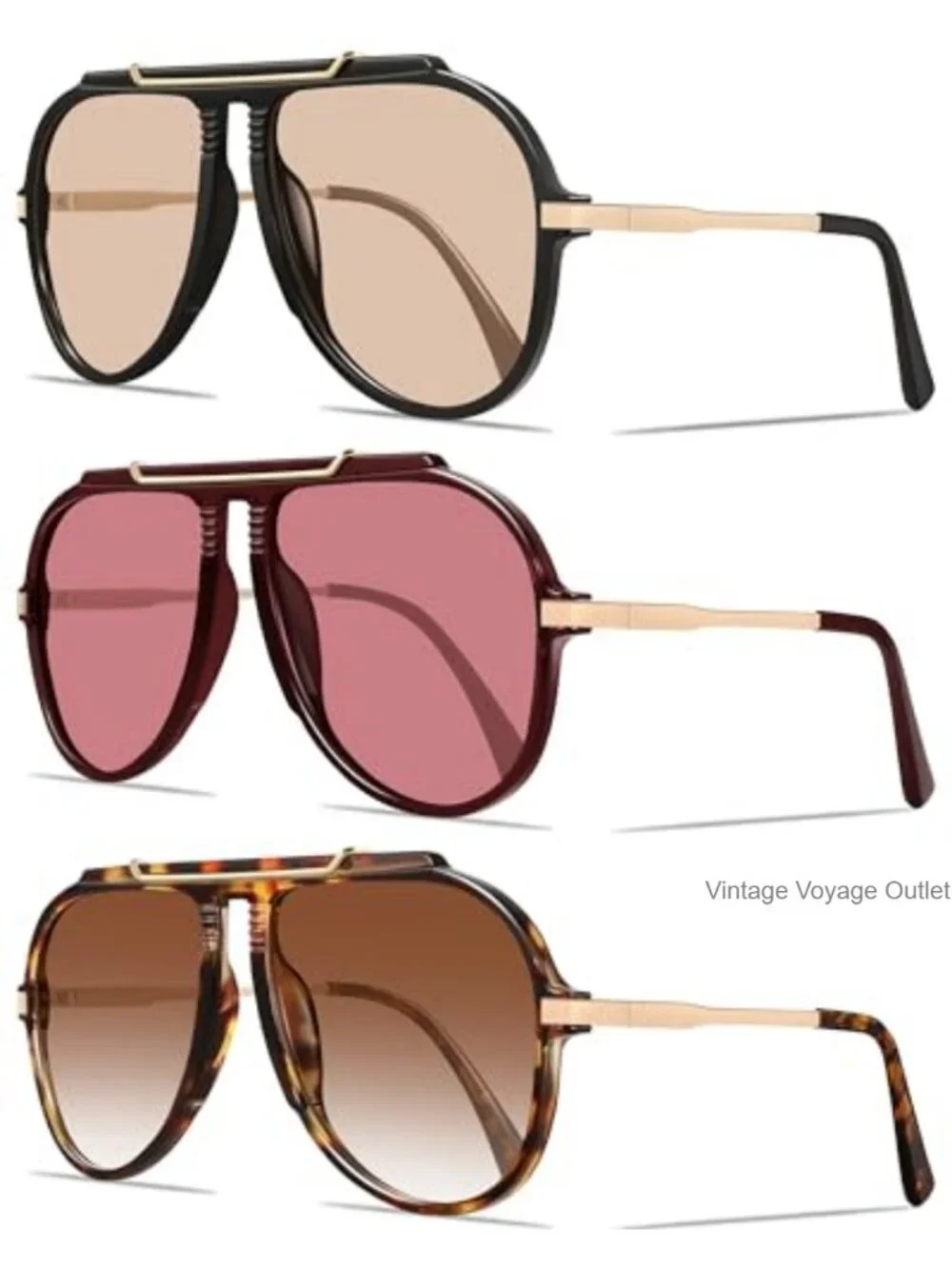Retro Oversized Aviator Sunglasses with Gold Metal Trim UV Protection